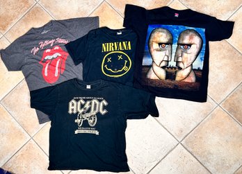 Four Rock And Roll Band T Shirts Pink Floyd, Rolling Stones, Nirvana, ACDC