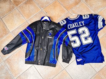 VIntage Dallas Cowboys Leather Starter Jacket, NFL Jersey # 52 And Vintage T Shirt