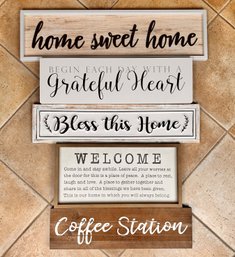 Five Hanging Signs Home Sweet Home, Bless This Home, Welcome, Coffee Station Etc
