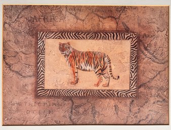 Framed Print, Tiger And African Map