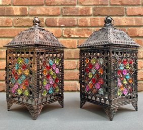 Metal And Glassbead Lanterns, Moroccan Style