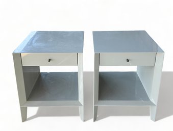 West Elm Grey Lacquered Side Tables With Brass Hardware