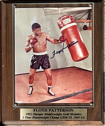 Autographed Photograph, Professional Boxer, Floyd Patterson, Mounted On Wood Plaque Behind Glass