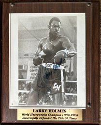 Autographed Photograph, Professional Boxer, Larry Holmes, Mounted On Wood Plaque Behind Glass