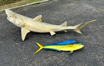 75' Taxidermy Shark And Mai Or Dolphin Fish