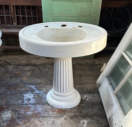 Antique Porcelin And Cast Iron Pedestal Sink A