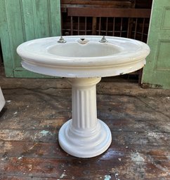 Antique Porcelain And Cast Iron Pedestal Sink B
