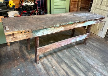 Old Pine Work Bench, Rustic Farm Or Barn Table