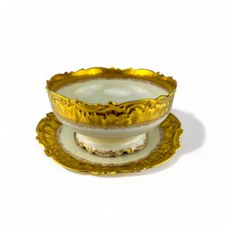 Limoges France Gilt And White Serving Bowl And Plate