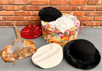 Selection Of Vintage Ladies Hats In Hat Box - Tres Chic!