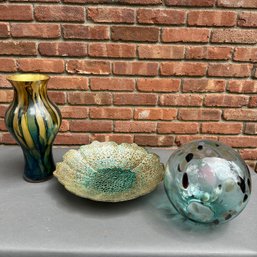 3 Pcs Decorative Glassware Vase, Bowl, Globe