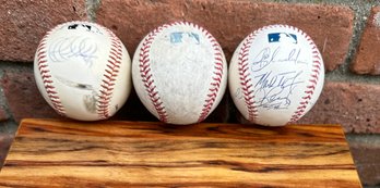 Three Baseballs Two Autographed, With Wooden Box