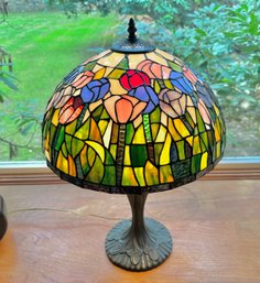 Vintage Tiffany Replica Stained Glass Tulip, Table Lamp, 14' Diameter