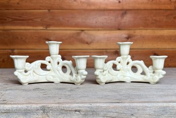 Pair Of Cowan, Nouveau, Ceramic Three Candle Candlesticks