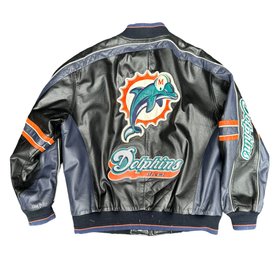 Black Leather Miami Dolphins Starter Jacket Size XL