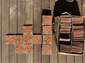 Mexican Hand Painted Terracotta Tiles In Navajo Pattern 84 Pcs
