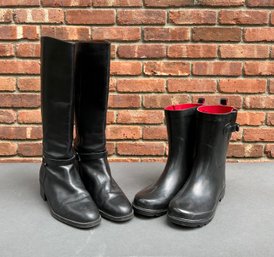 Black Leather Field Boots And Black Capelli Rain Boots Size 10