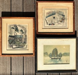 Watercolor On Board, Signed. And Two Framed John Marin Watercolor Prints, Framed