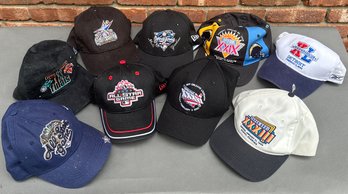 9 Sports Memorabilia Caps Superbowl, Baseball World Series, NBA Finals, Yankees, Etc