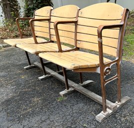 3 Contiguous Wood And Iron Folding Stadium Chairs