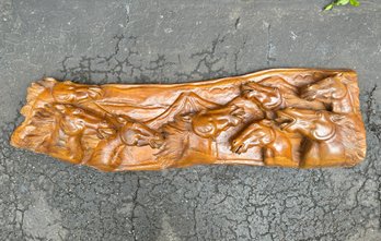 Wooden Hand Carved Horse Sculpture Wall Art
