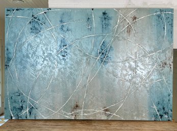 'vocal Inflection', Z Gallerie Abstract Painting On Canvas In Teal, Blue, And White
