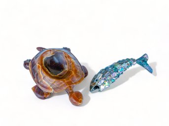 Abalone Articulated Fish Bottle Opener And Italian Stone Turtle Dish