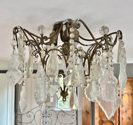 Antique Brass And Crystal Ceiling Pendant