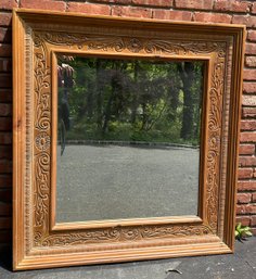 Large Wooden And Beveled Edge Mirror