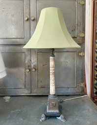 Antique Scrimshaw, Carved Bone And Cast Bronze Table Lamp With Lion Feet