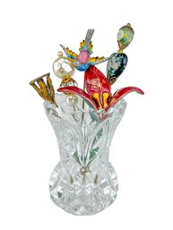 Collection Of Antique And Vintage Hat Pins In Crystal Bud Vase