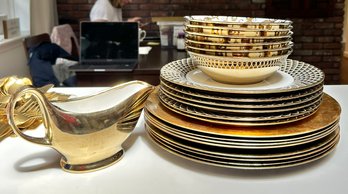 Gold And White Table Ware And Gold Charger Plates
