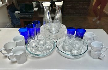 Clear And Cobalt Glassware And Ceramic Kitchen Lot