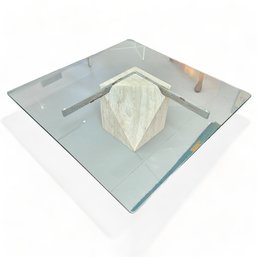 Cantilevered Glass Top Coffee Table With Tesselated Stone Base