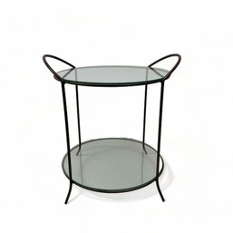 Wrought Iron Round Side Table With Glass Shelf And Top