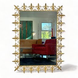 Mid Century Wall Mirror With Gilt Fleur De Lis Frame
