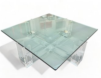 Glass And Lucite Square Top Coffee Table On Castors