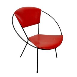 Joseph Cichelli, Mid Century Modern Circle Chir With Red Leather Seat And Back