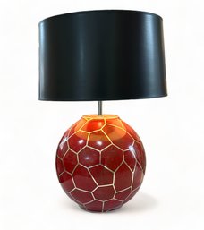 Table Lamp In Red And Gilt With Black Shade