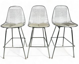 Case Study Furniture, Wire Chair H Base Bar Or Counter Stool With White Leather Seat