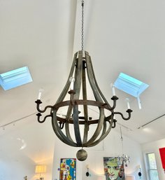 French, Wood And Iron 8 Light, Wine Cask Stave Chandelier
