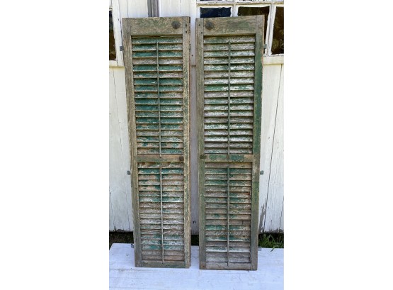 Pair Of Tall Old Hamptons Estate Shutters In Green