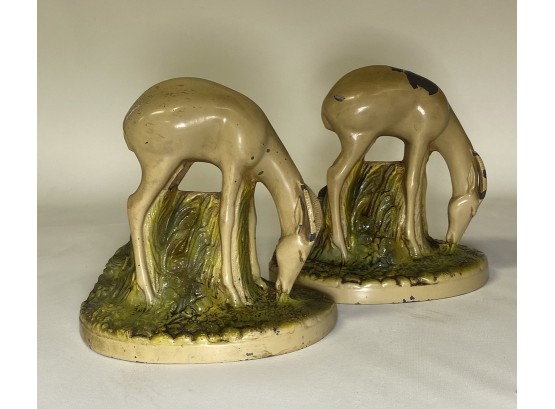 Pair Of Deco Cast Metal Gazelle And Field Bookends