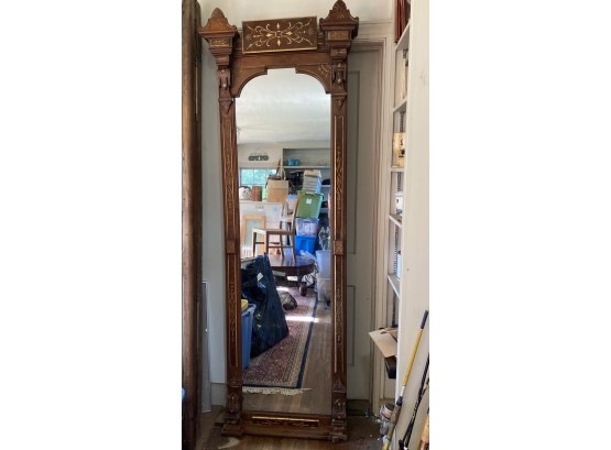 Tall Mirror With Tall Carved Wood Frame