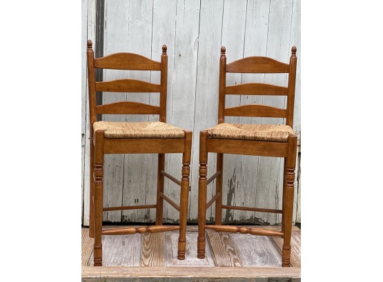 Pair Of Ladder Back Rush Seat Counter Stools