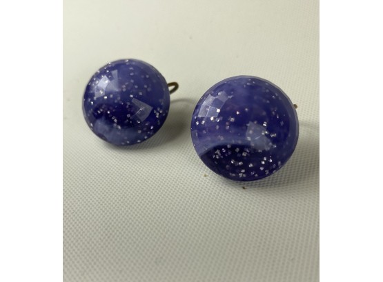 Vintage 50's Dalsheim Purple Universe Silver Sparkle Clip On Earrings