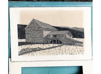 Pen & Ink Barn Drawing Signed