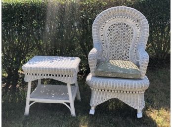 Old Wicker Rocking Chair With Matching Side Table