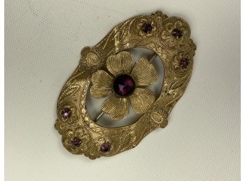 Unstamped Art Nouveau Large Brooch With Amethyst Stones