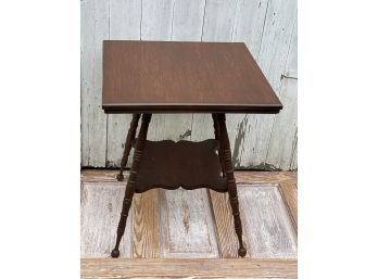 Antique Oak Spool Foot / Leg Side Table Or Small Kitchen Cafe Table Or Desk